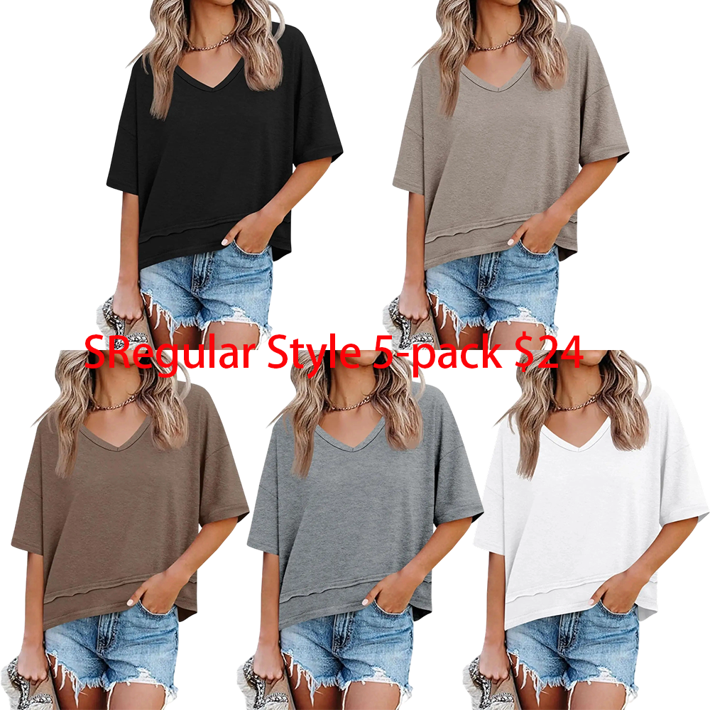 Last Chance! 5 Pieces for $24 – Today Only! Women's Summer V Neck T Shirts Casual Short Sleeve Flowy Tops Cute Loose Fit Basic Tees Soft