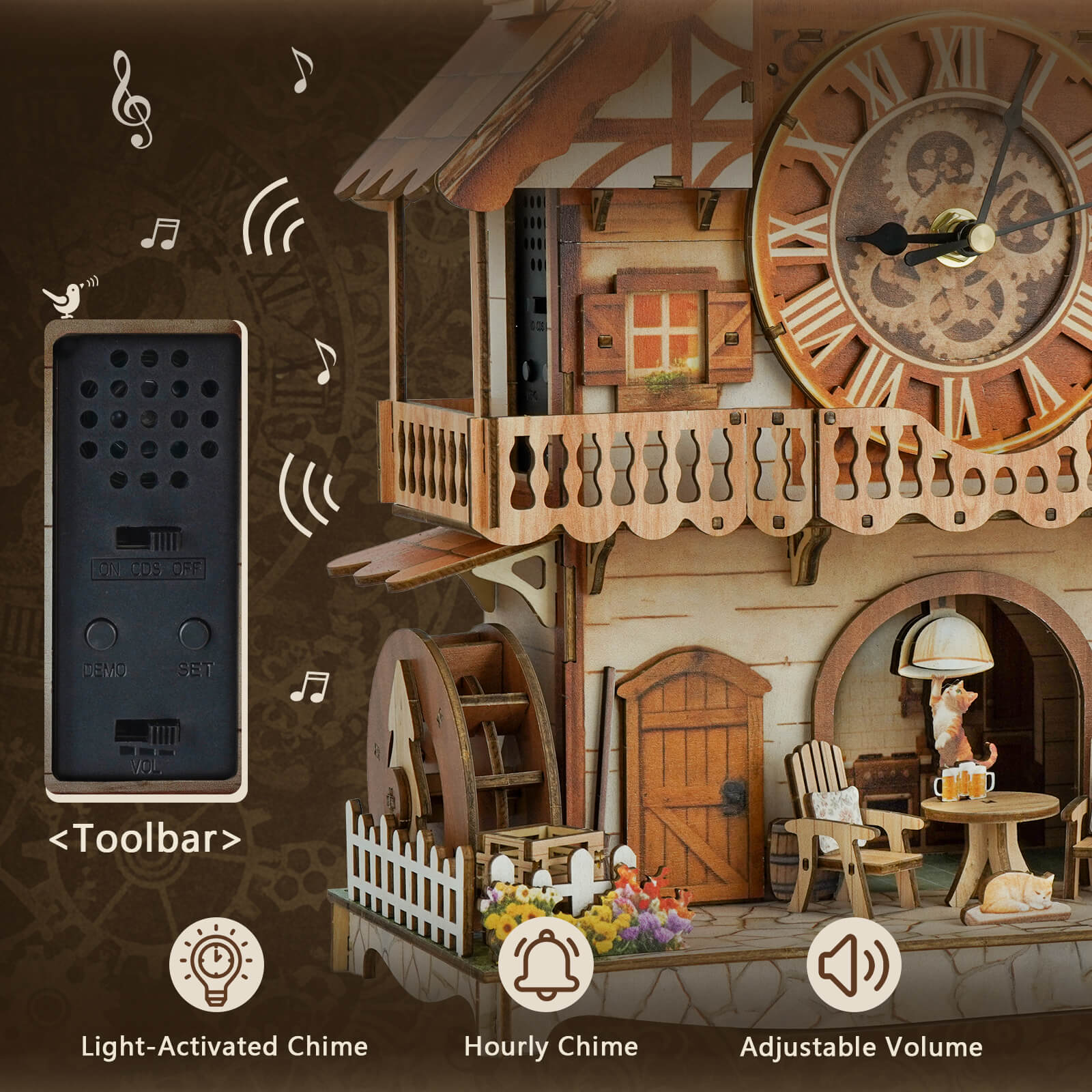 Cuckoo Calling German Cottage DIY Wood Clock, 3D Puzzle Kit