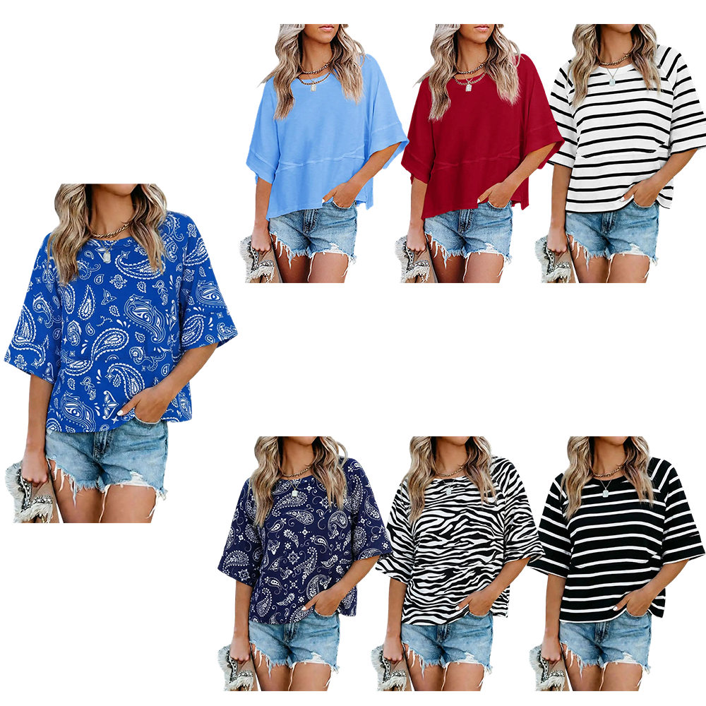 Women's Summer Casual Crewneck Batwing Half Sleeve T-Shirts Solid Color Loose Fit Cute Basic Flowy Tops Tees Blouses Summervibes
