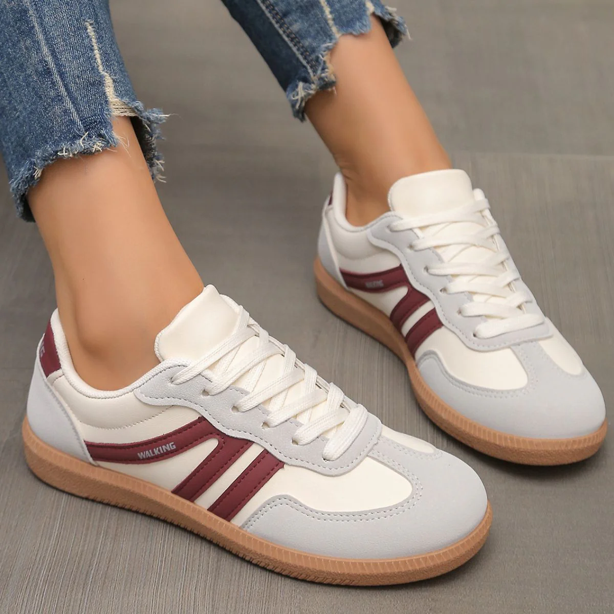 Contrast Lace Up Round Toe Sneakers (multiple color options)