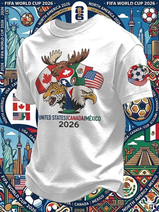 Men's Retro 2026 Soccer Mexico United States Canada Print T-Shirt