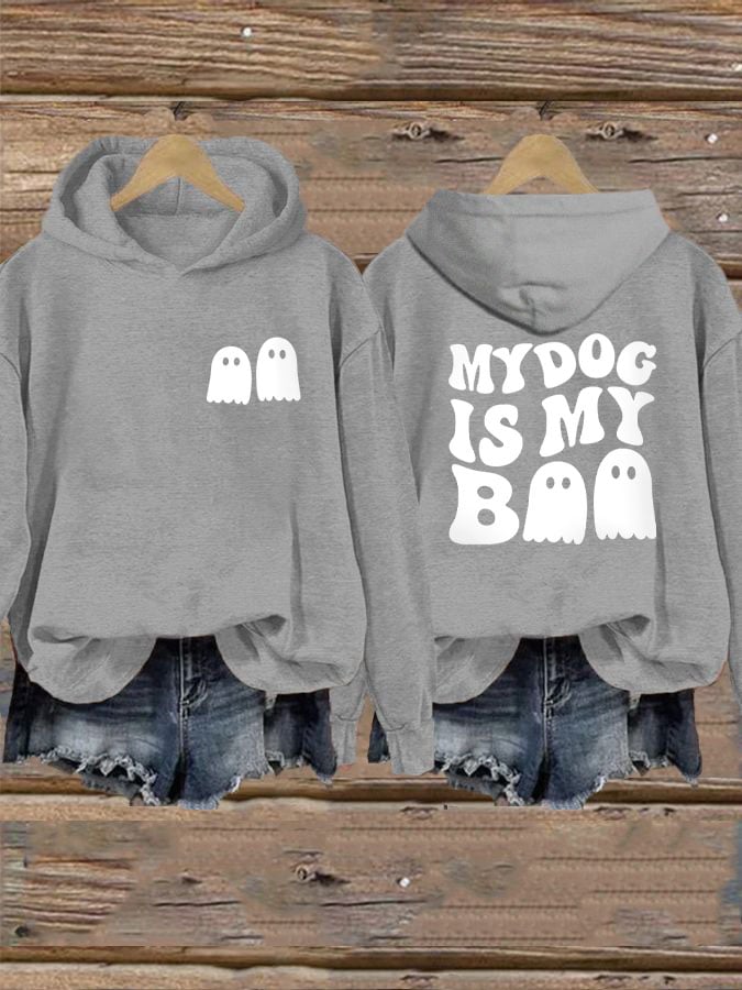 Women's My Dog Is My Boo Halloween Dog Print Hoodie