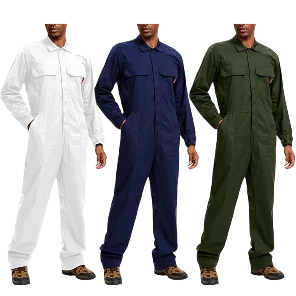 Men's 100% Cotton Workwear. It features long sleeves, durable twill fabric, multiple pockets for storage, and is suitable for both casual and work scenarios.