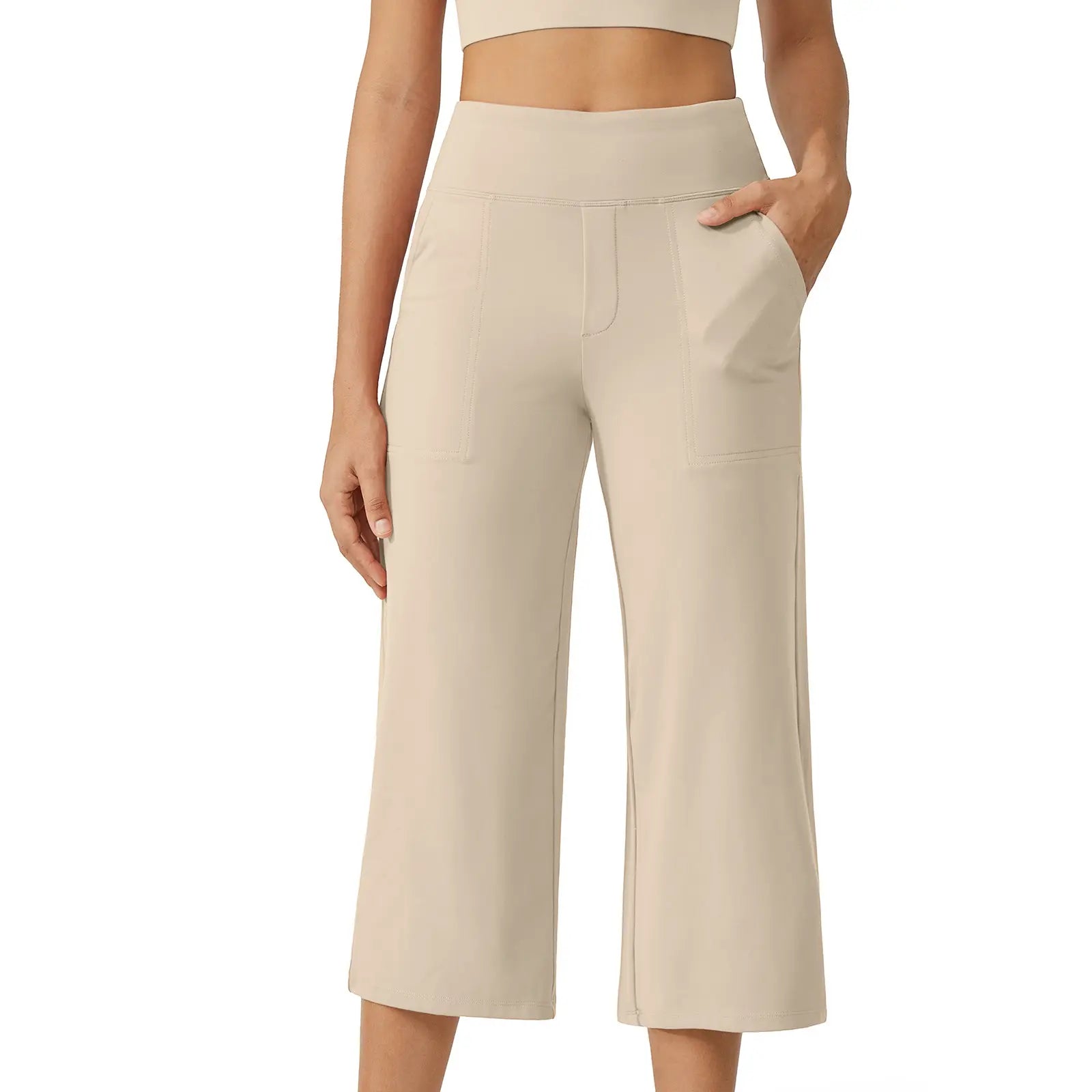 ✨ Capri Pants for Women Wide Leg Yoga Dress Cropped Pants Capri Leggings with Pockets for Casual Summer
