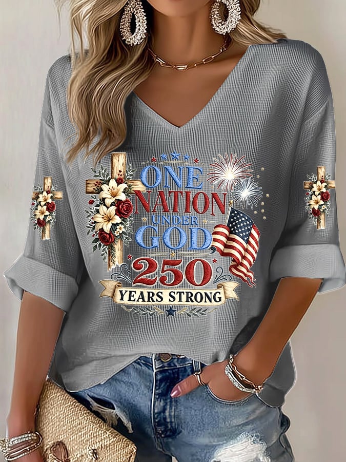 Women's One Nation Under God 250 Years Strong Print T-Shirt