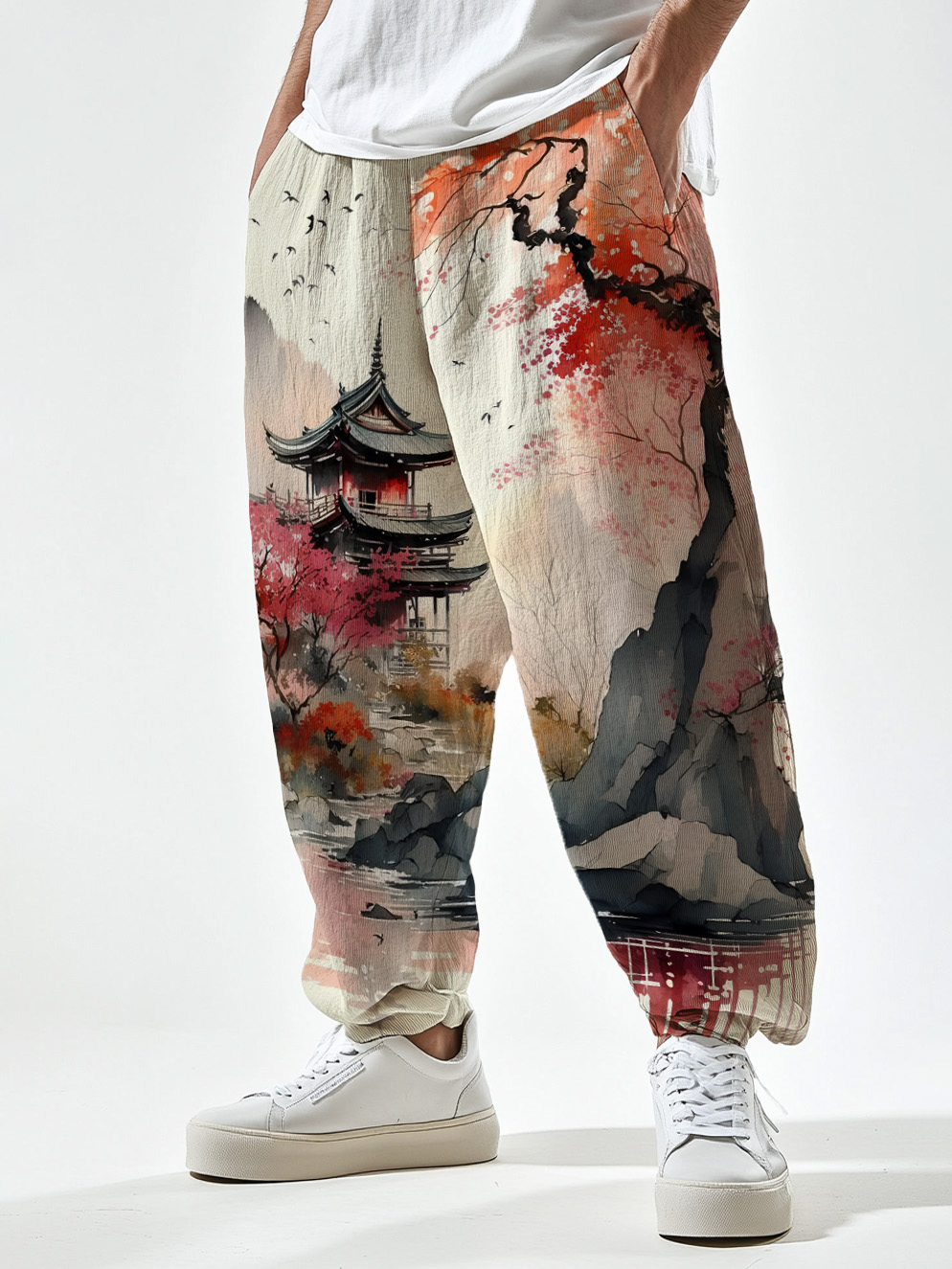 Men's Japanese Scenery Art Print Casual Pants