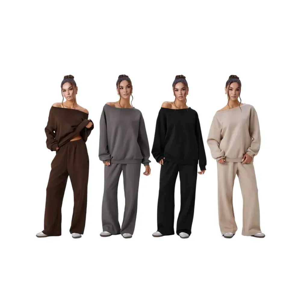 Women’s Sloping Shoulder Top & Wide Leg Pants Set