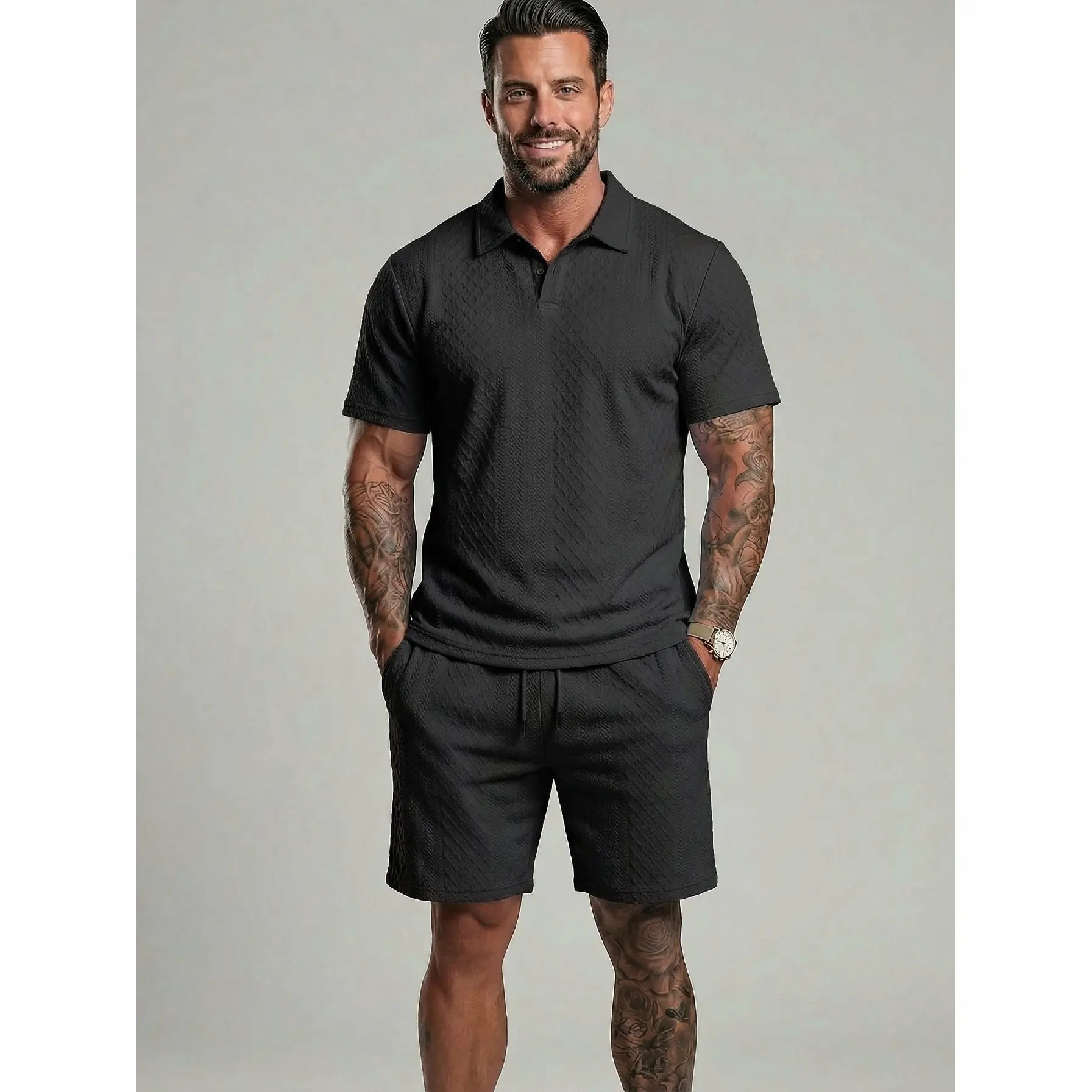 Men’s Casual Polo & Drawstring Shorts 2-Piece Set
