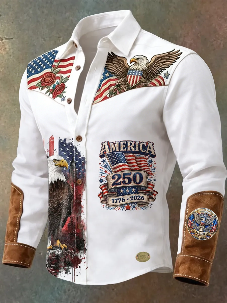 Men's Vintage American 250th Anniversary Distressed Western Shirt