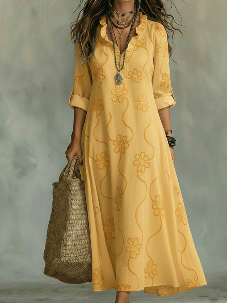 Retro Ruffled Collar Floral A-line Dress