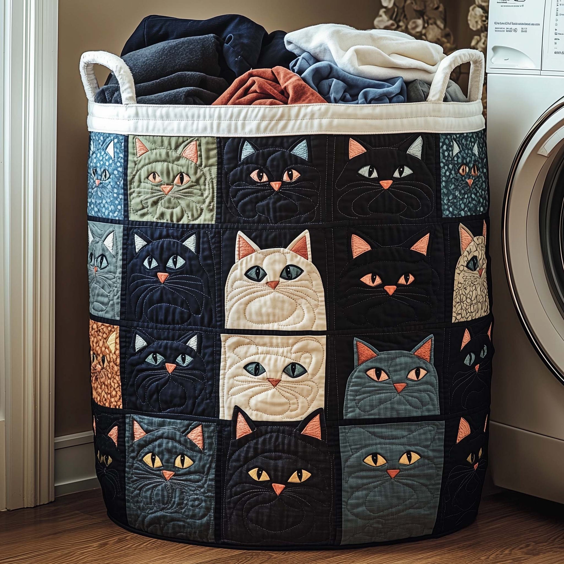 Midnight Cats Quilted Laundry Basket | cat