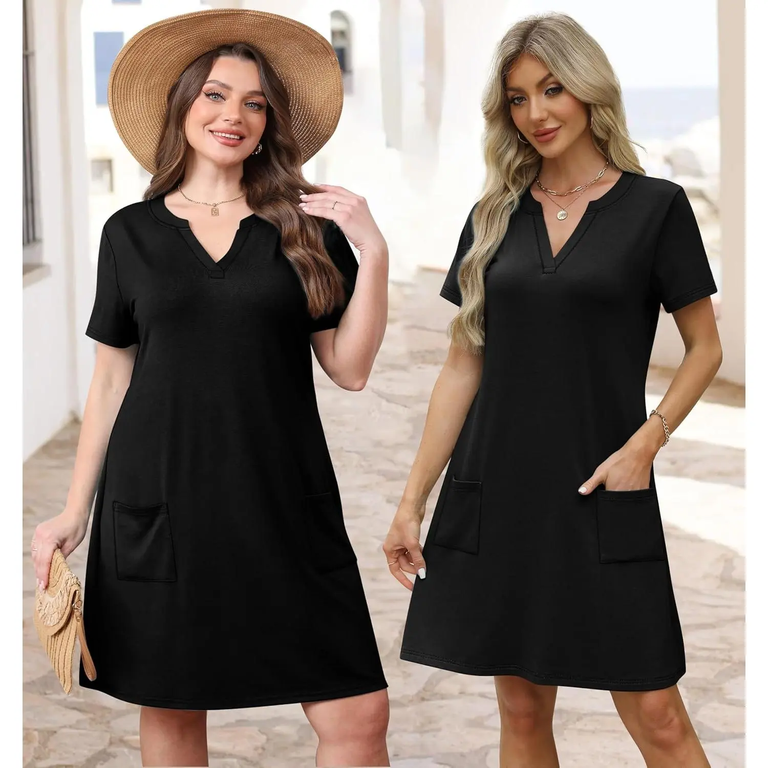 🌸 BreezyCharm Women's V-Neck Midi Dress
