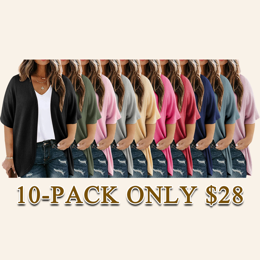 Women's Plus Size Cardigan Casual Short Sleeve Waffle Knit Kimono Open Front Tops(1X-5X)
