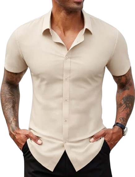 Men's Stretch Dress Shirt — Short-Sleeve Slim-Fit Business Casual Button-Down (Athletic Fit)
