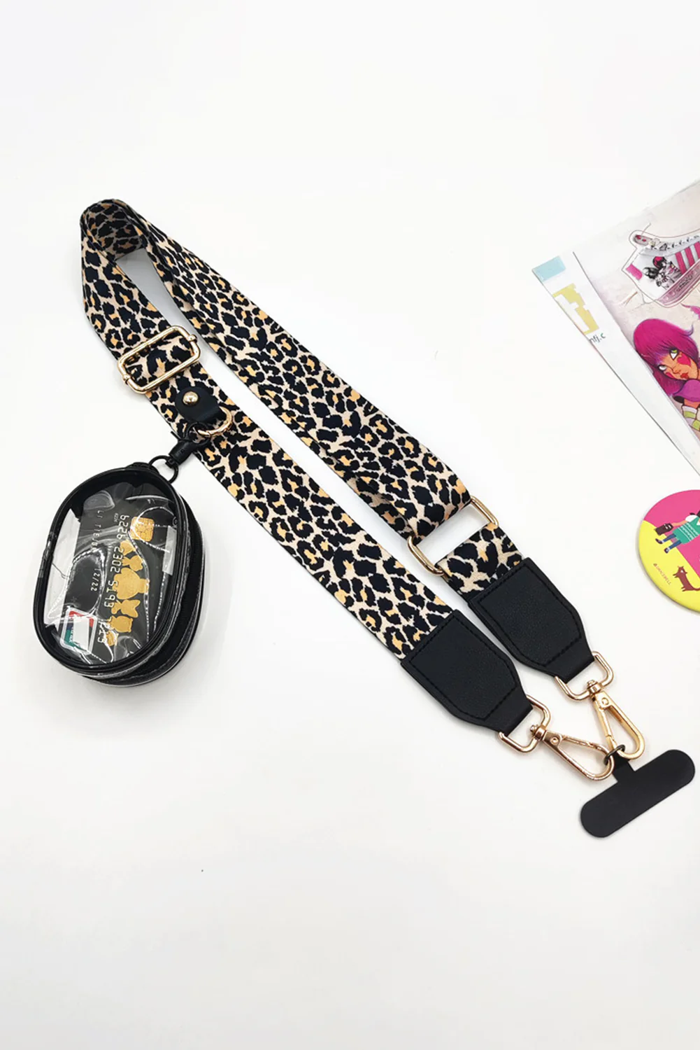 White Geometric Adjustable Phone Hanging Shoulder Strap with Pouch