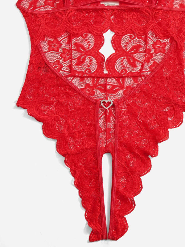 Lace See-Through Crotch-Free One-Piece Lingerie
