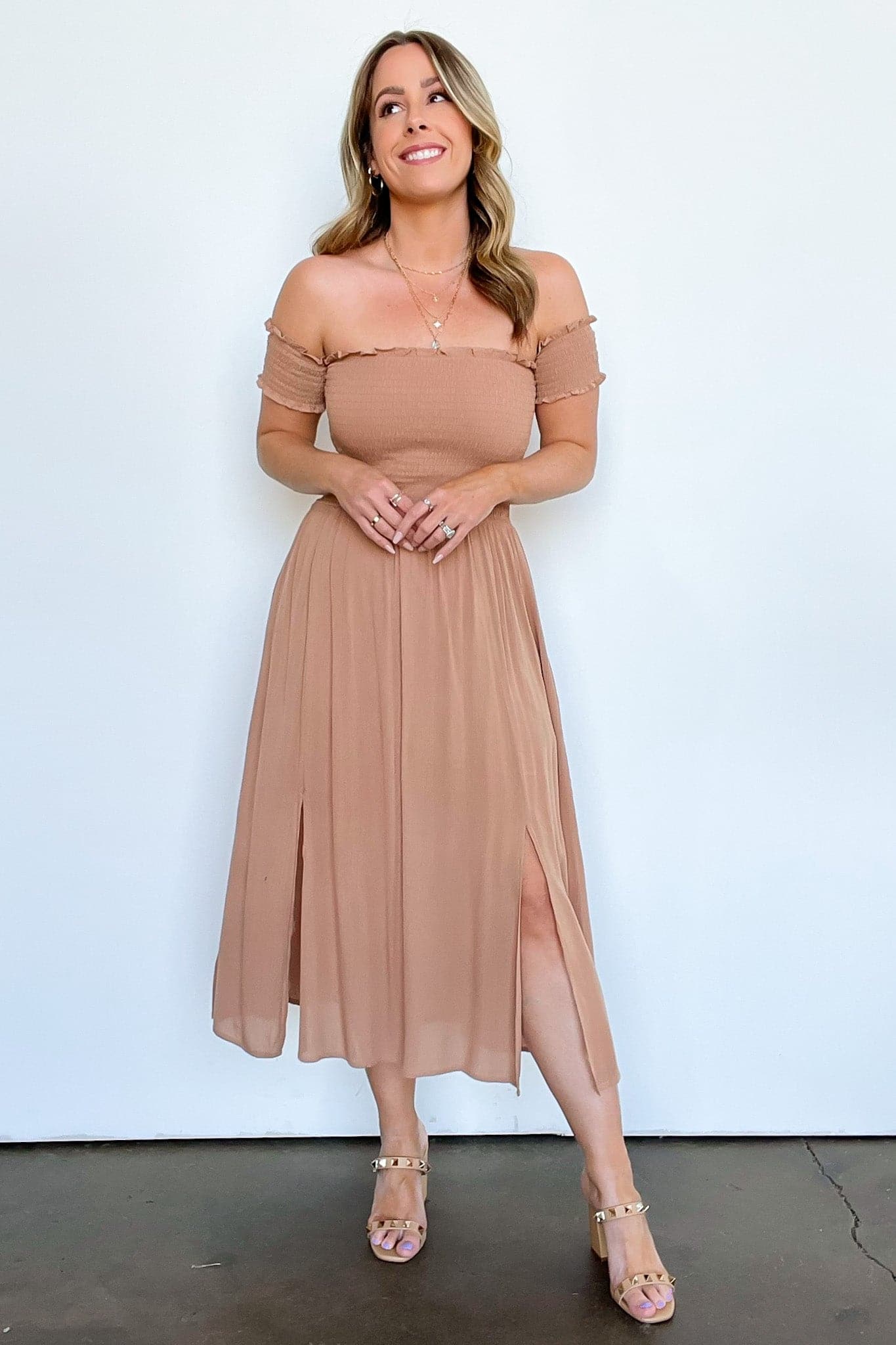 Off Shoulder Smocked Dress