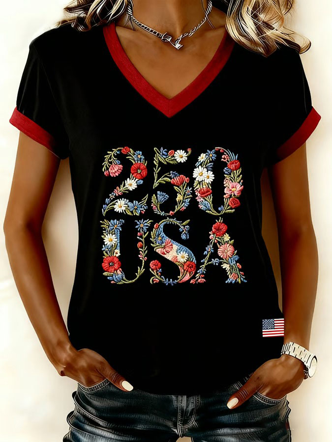 Women's Retro American Anniversary Printed T-shirt