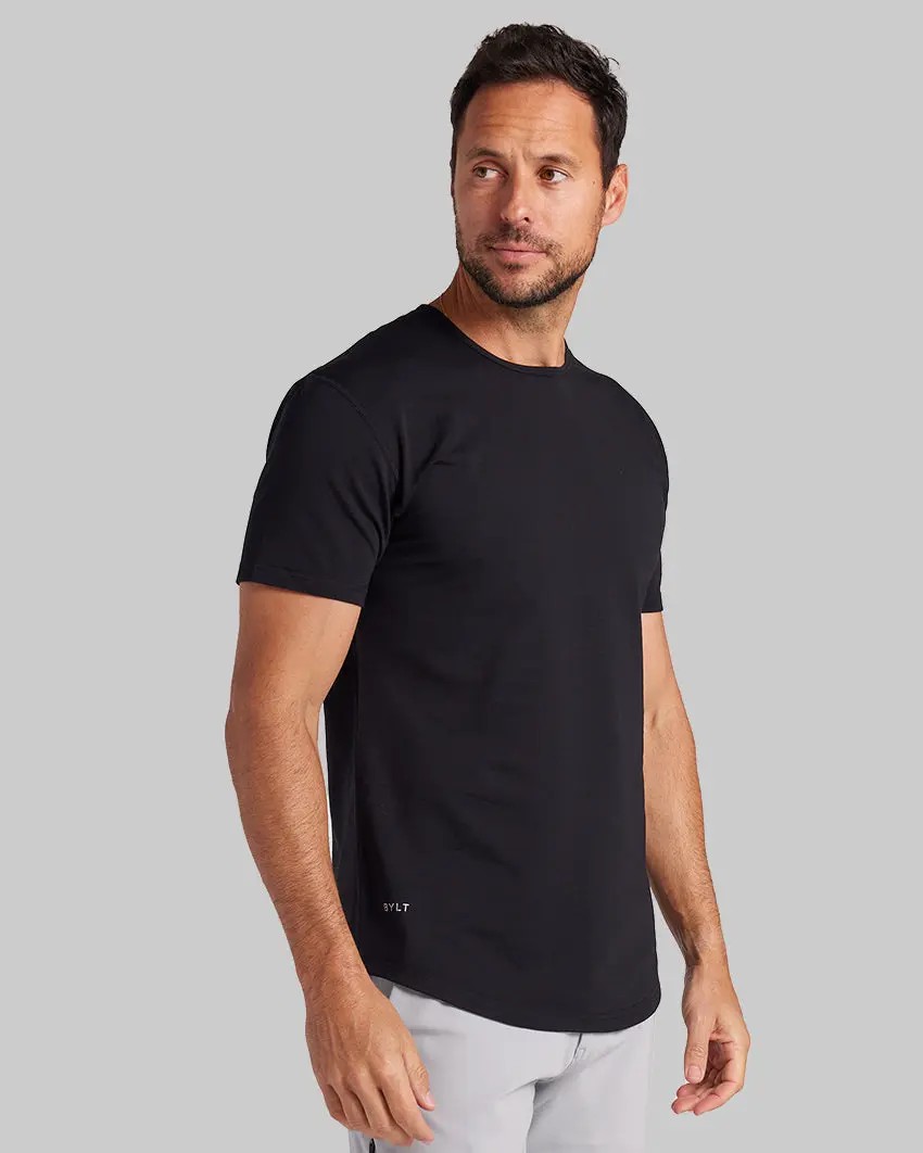 Men’s Drop-Cut Fitted Crewneck Tee – 4-Way Stretch, Wrinkle-Resistant, Streetwear Essential