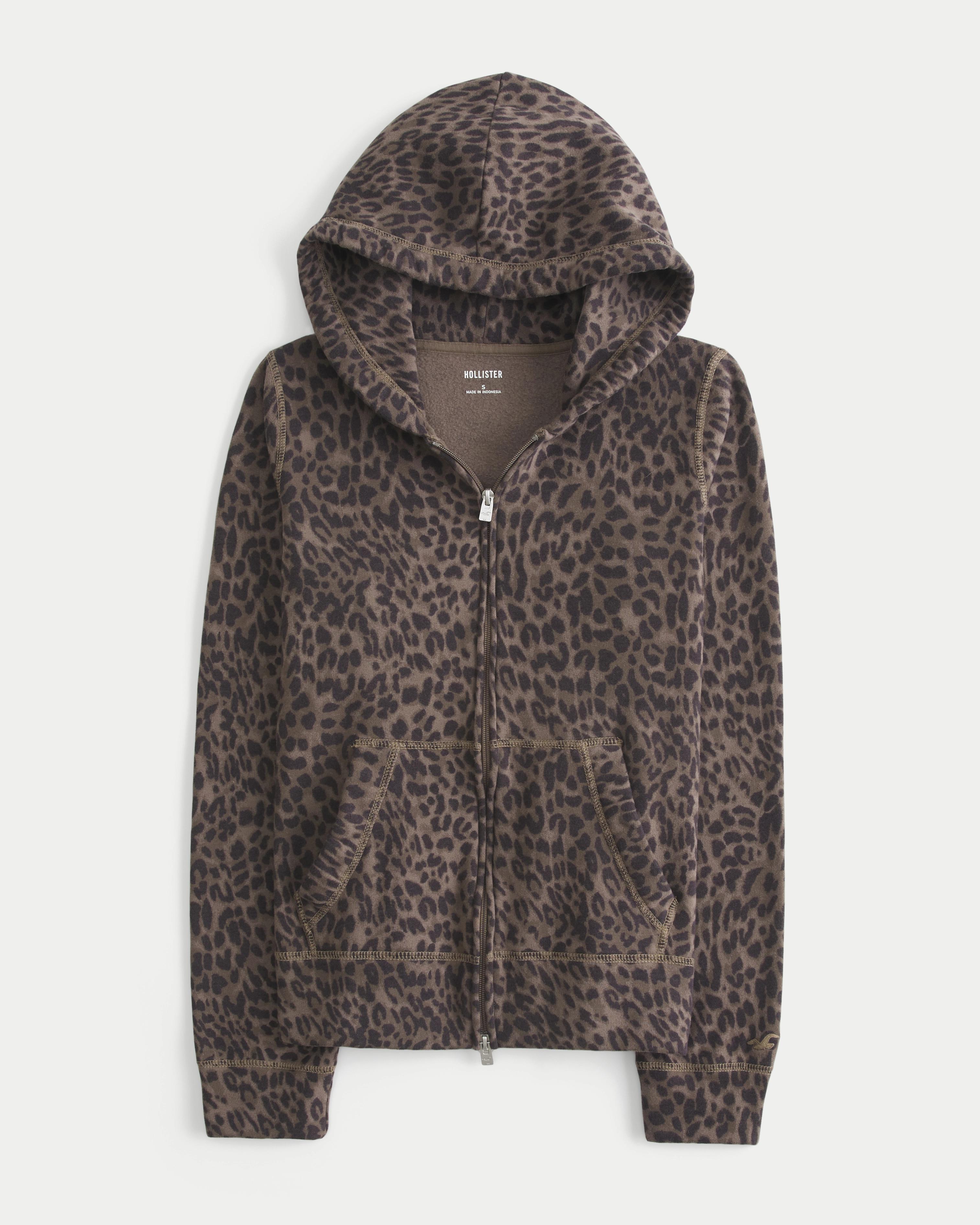 Hollister Feel Good Leopard Print Zip-Up Hoodie