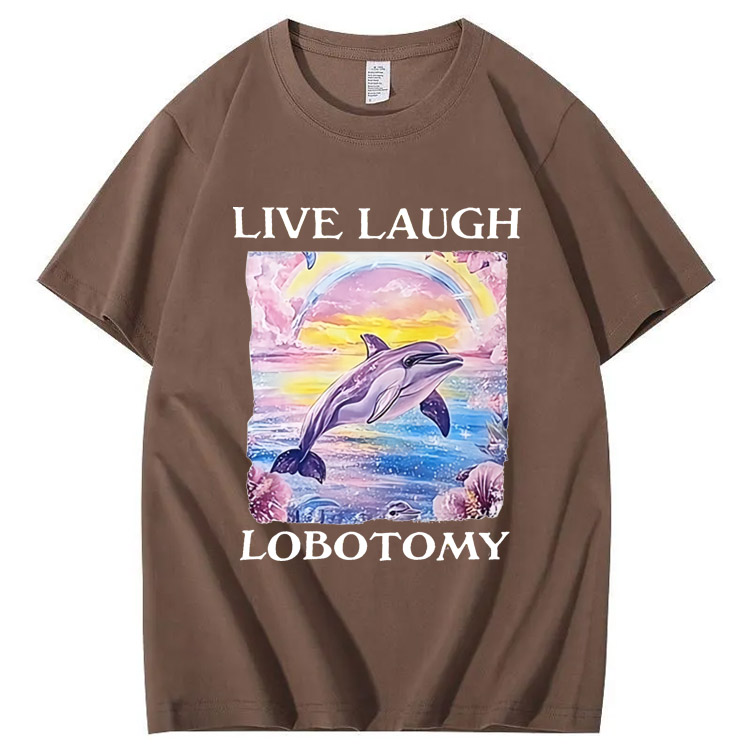 Live Laught  Lobotomy Pattern Print 100%Cotton T-Shirt