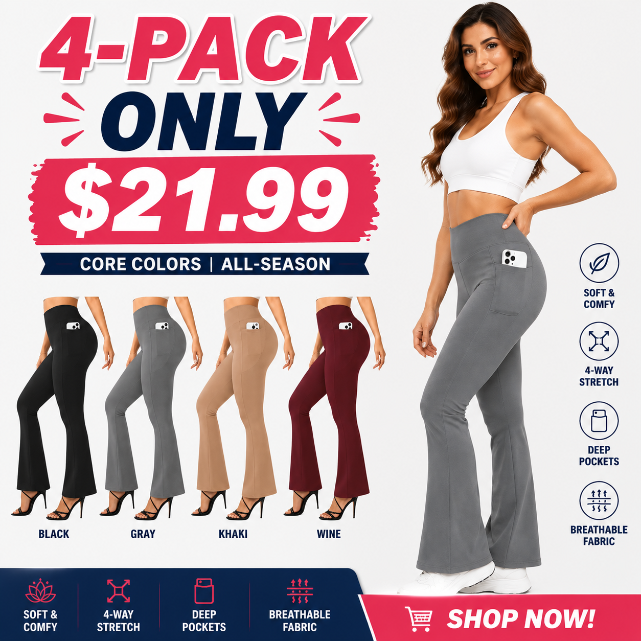 Women's High-Waisted Flared Pants—Buttery-Soft Yoga & Fitness Leggings