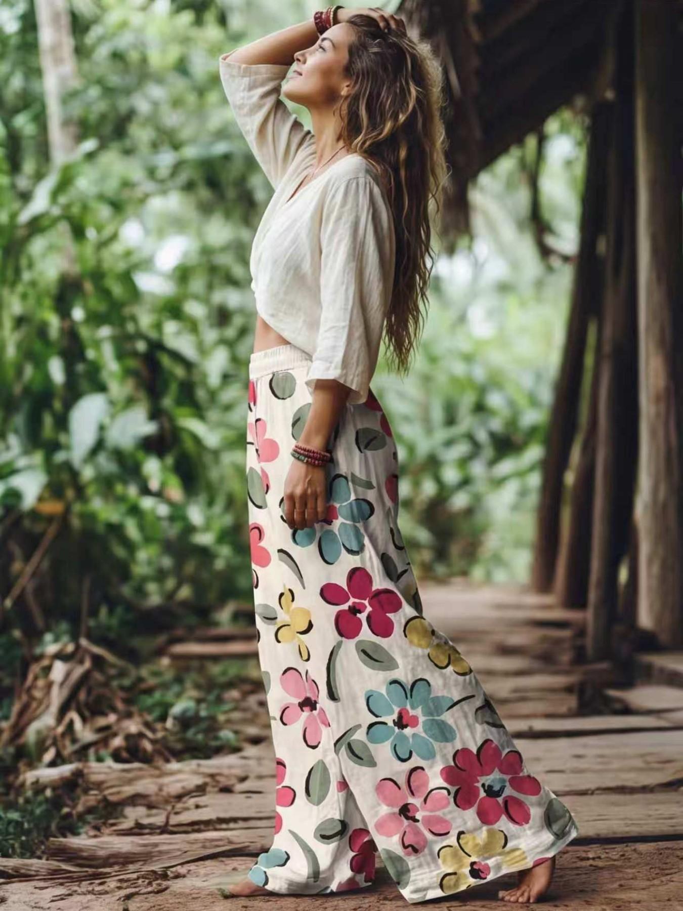 Women's Floral Casual Trousers — Comfortable, Breathable Fabric
