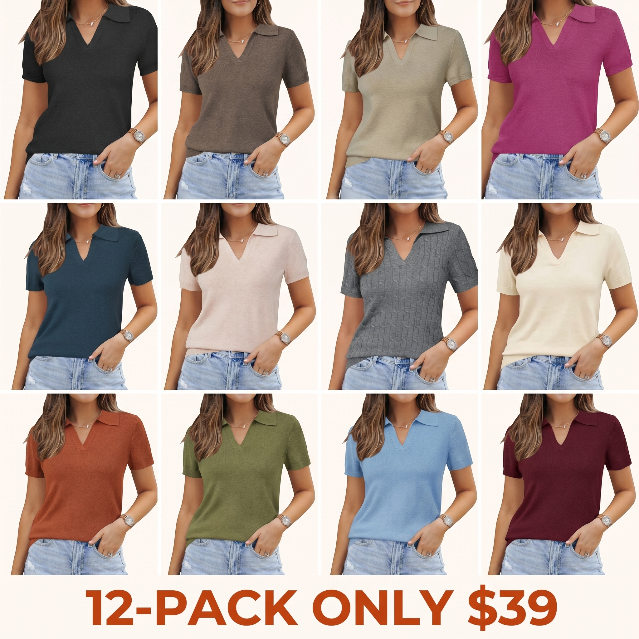 Women's Wool-Blend Polo Shirt — Summer Knit Top: Soft, Short-Sleeve Business-Casual Style