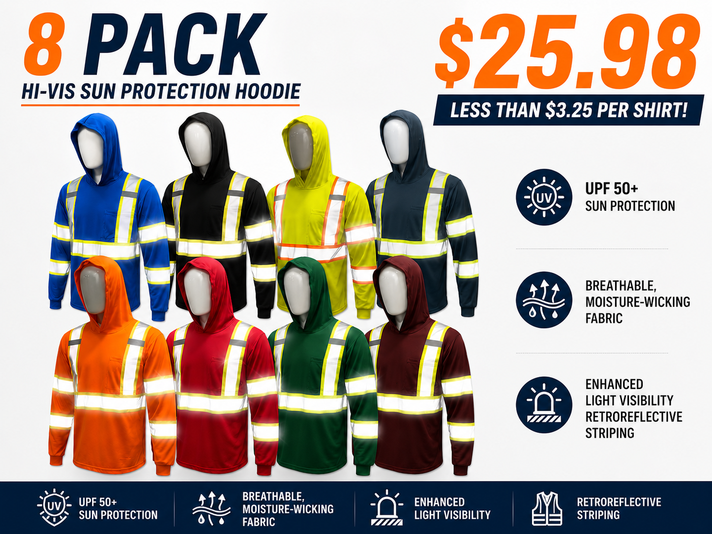 5-Pack High-Visibility Hooded Safety Shirts