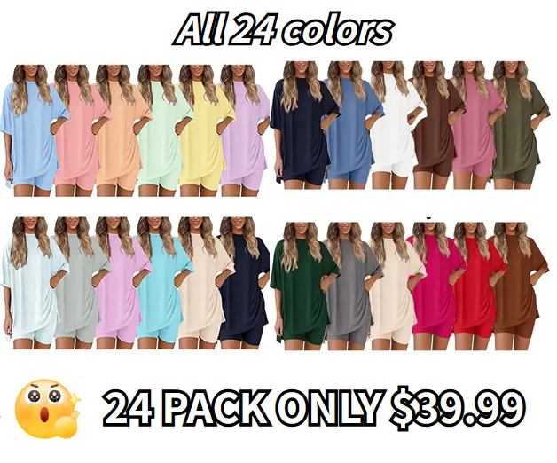 🔥Women's Two Piece Lounge Set 2026 Summer Casual Oversized Shirts Biker Shorts Matching Airport Travel Outfit