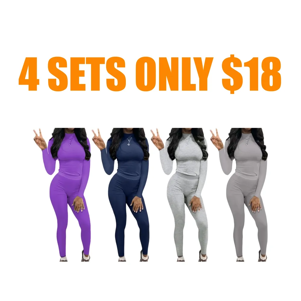 Women's Minimalist Chic Solid Long Sleeve Tee & Elastic Waist Pants Set