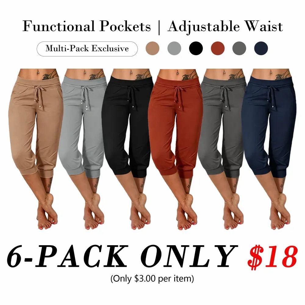 ⚡Final Clearance🔥[XS-5XL]Women's Plain Drawstring Waist Capris Pants
