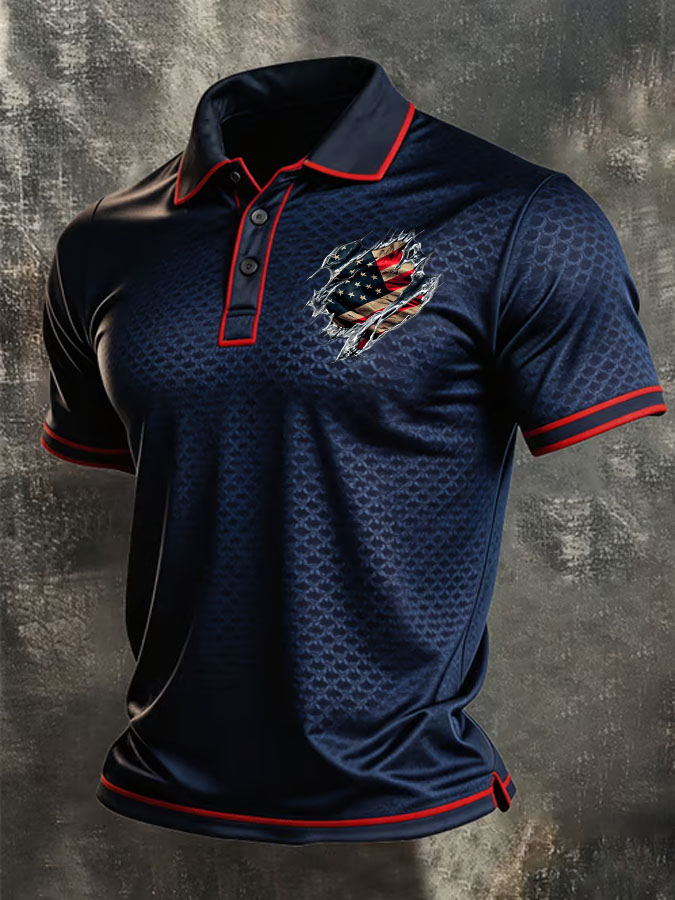 Men'S American Independence Day Printed Casual Polo Shirt