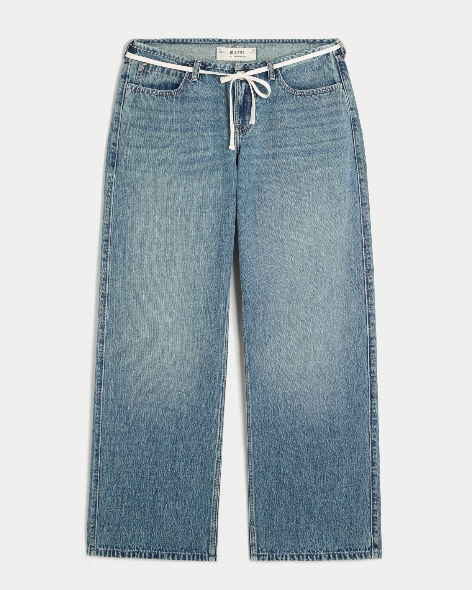 Ultra Low-Rise Light Wash Buckle Back Baggy Jeans
