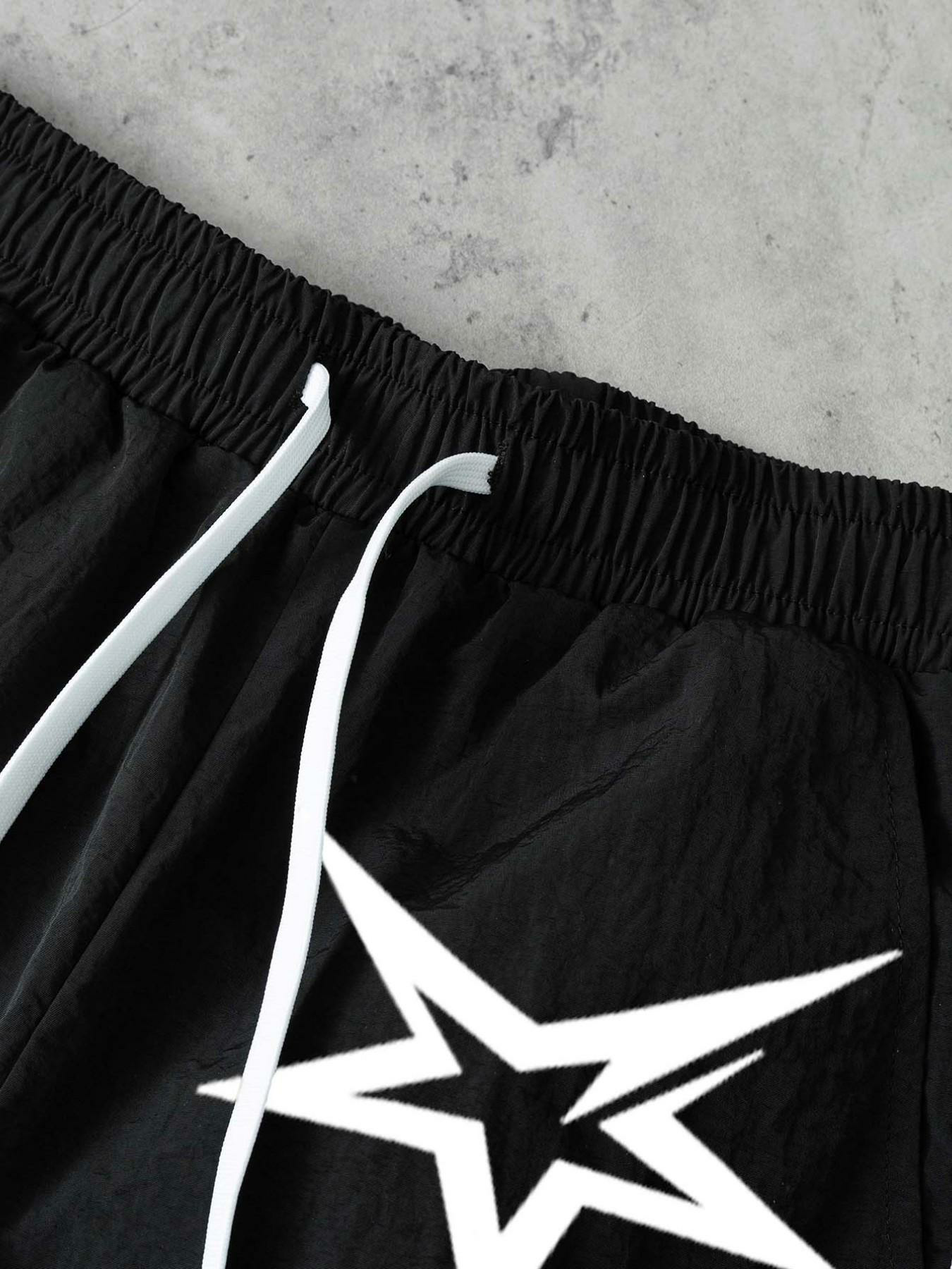 Stars Pattern Casual Set Short Sleeve Zipper Shirt + Gym Shorts Two-Piece Set, Breathable Comfort Spring Summer Daily Wear Activewear Set