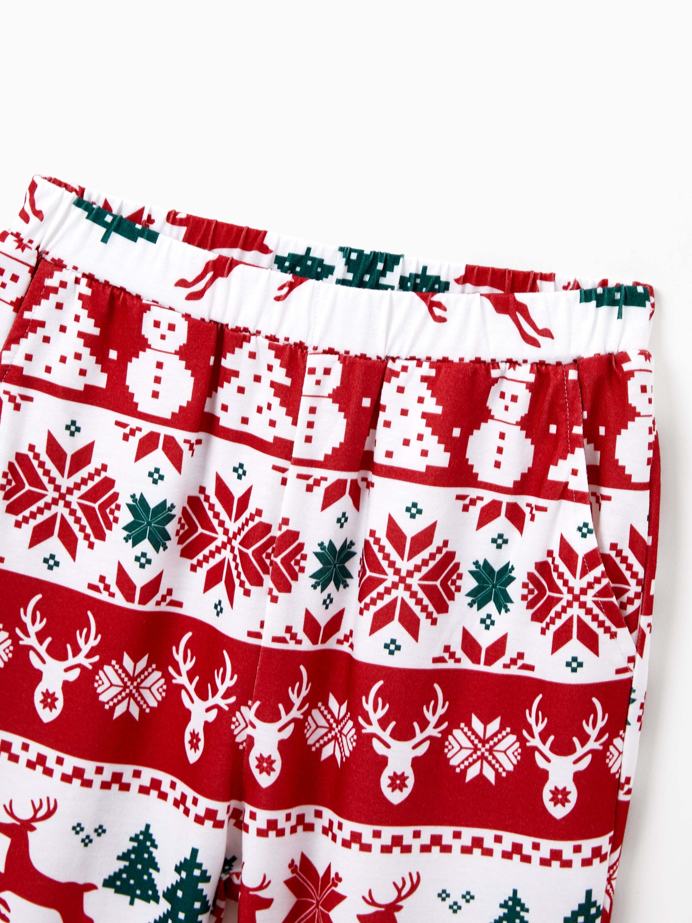Christmas Matching Family Pajamas Set Reindeer and Snowman Print Red Long-sleeve PJS with Christmas Socks Red
