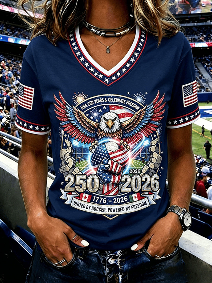 American Soccer Fan Patriotic Graphic Print Women'S Casual T-Shirt