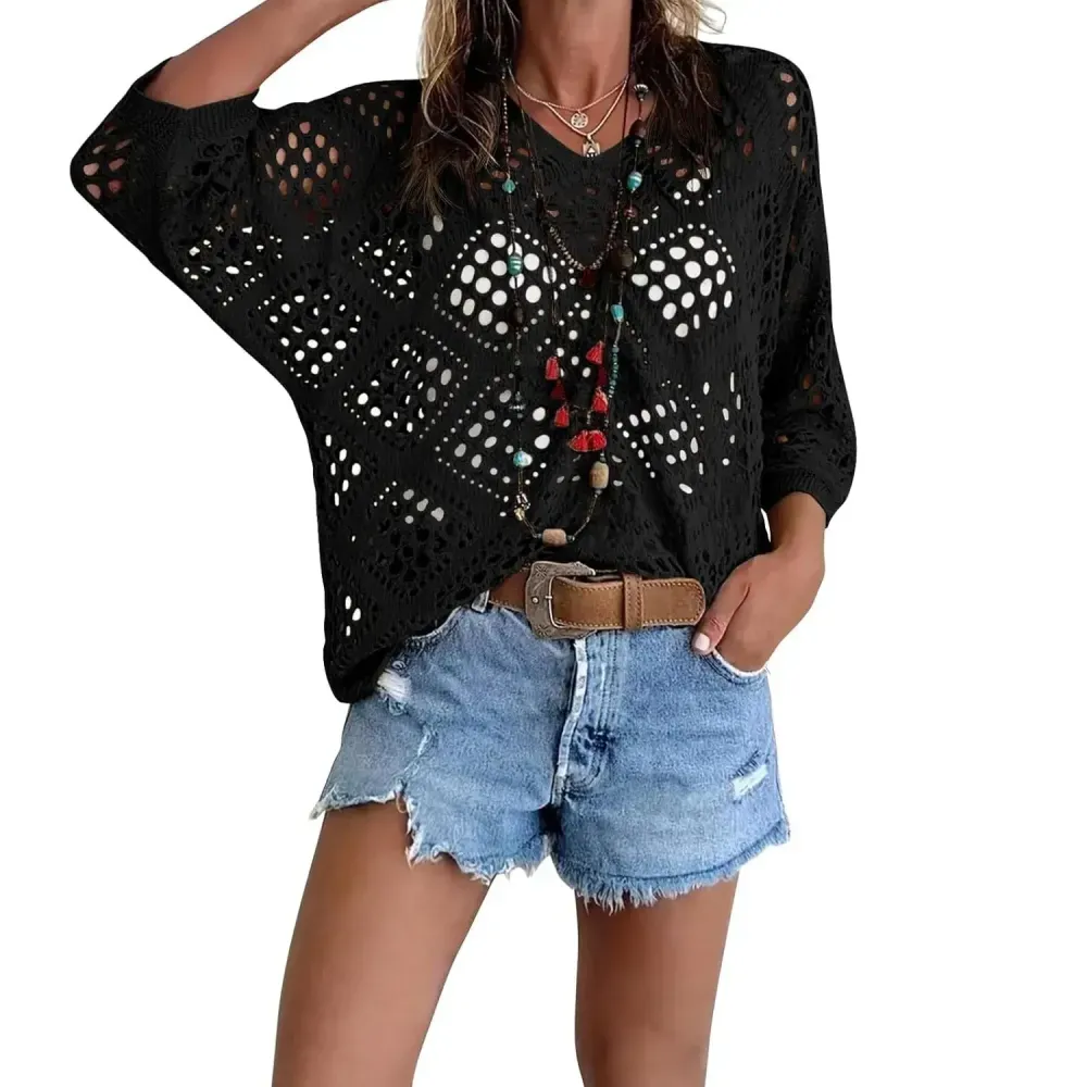 🔥Clearance sale, limited stock 🔥Women's Bohemian-Style Crocheted V-Neck Top