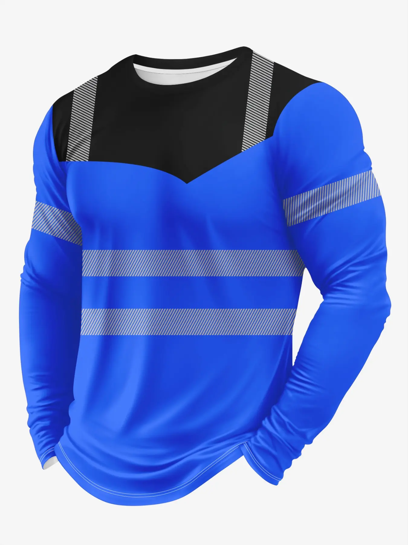 Men's Sport Long Sleeve T-Shirt, Patchwork Color Breathable Quick-Dry Top, Fashion Fitted Short Length, Spring & Fall Wear