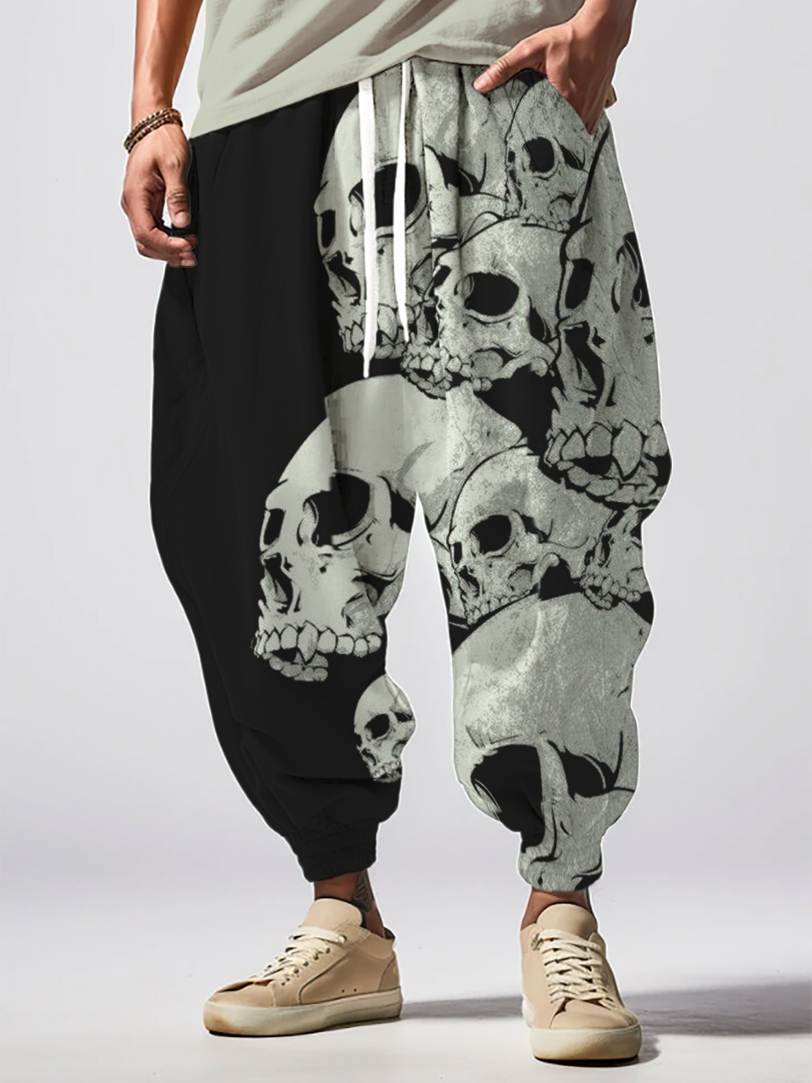 Men's Halloween Skull Print Loose Drawstring Waist Sweatpants