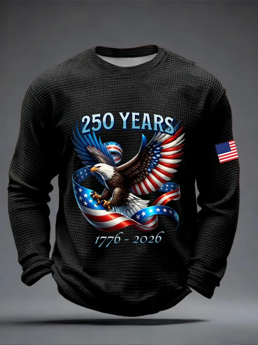 Men'S Casual Printed Waffle Fabric Long-Sleeve T-Shirt