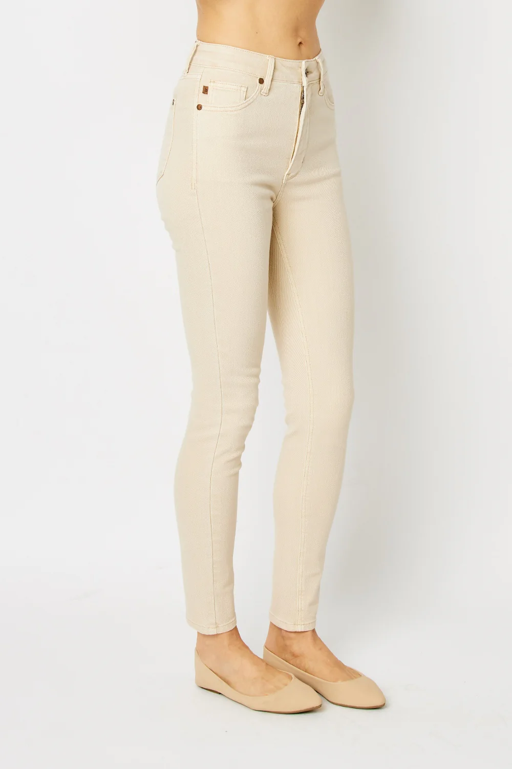 Blue Full Size Garment Dyed Tummy Control Skinny Jeans