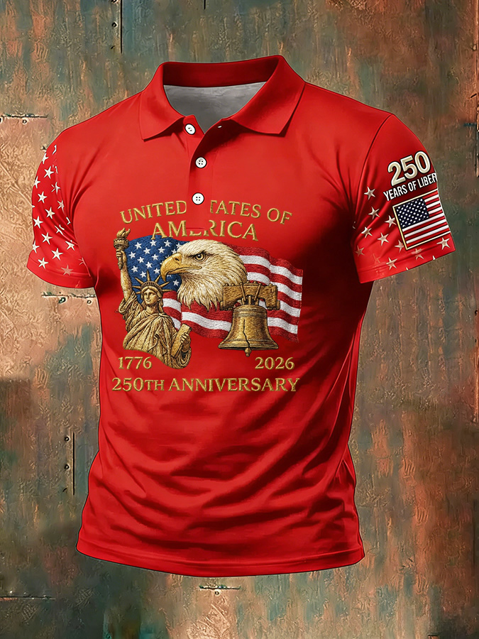 Unisex Casual 250Th Anniversary Celebration Short Sleeved Polo Shirt