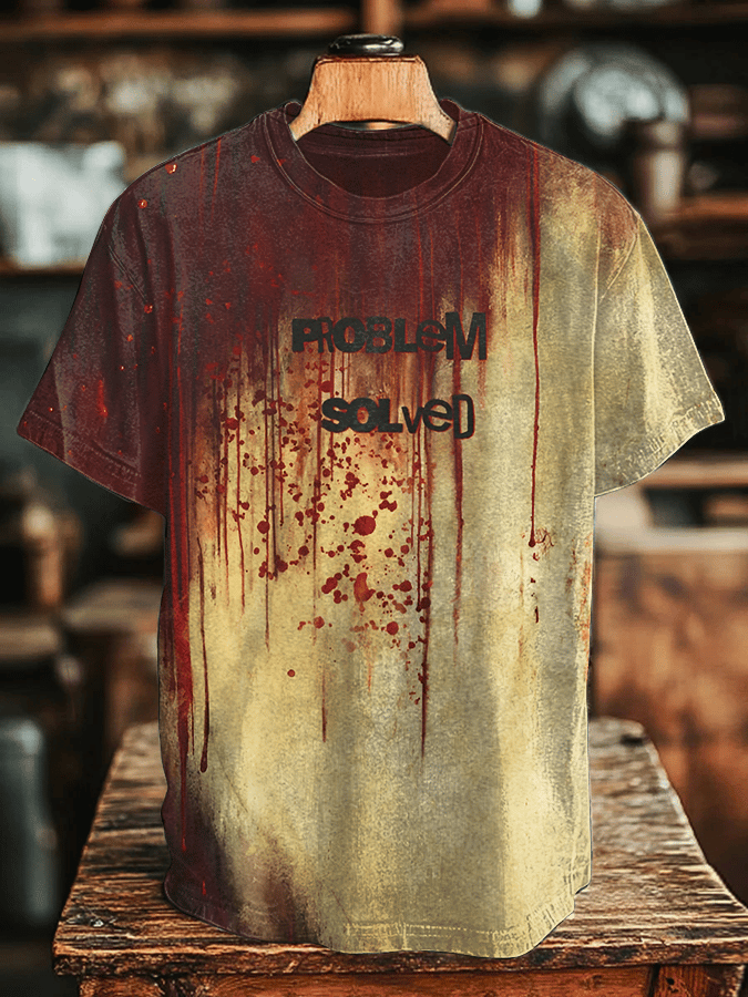 Men's Bloody Problem Solved Printed Casual T-Shirt