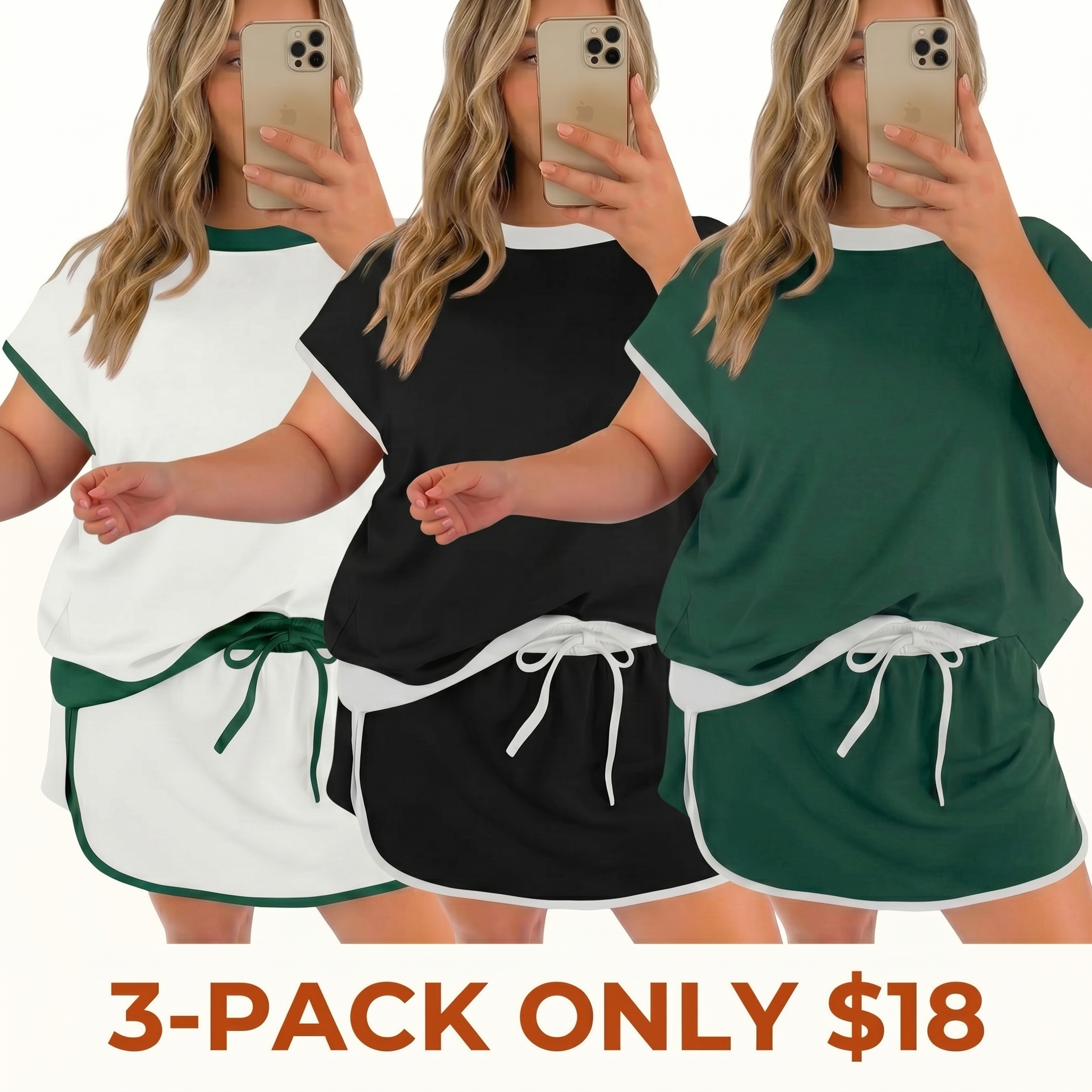 Women's Plus-Size Two-Piece Polyester Shorts Set