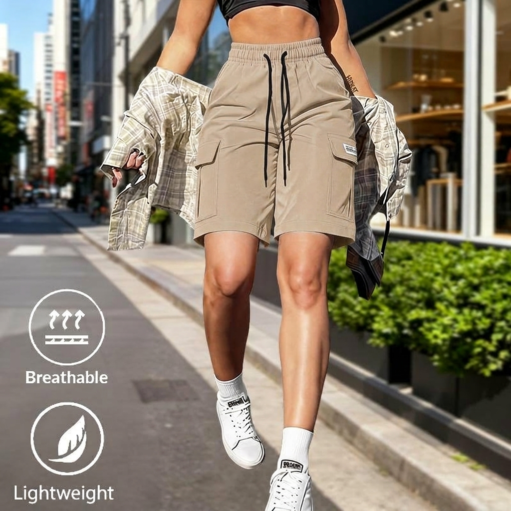 Women’s 8-Pack Cargo Shorts – Elastic Waist, Drawstring & Pockets
