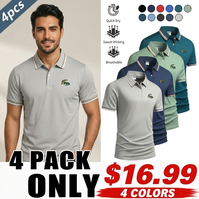 Men’s 4-Pack Performance Polo Shirts (Breathable Quick-Dry Summer Fit)
