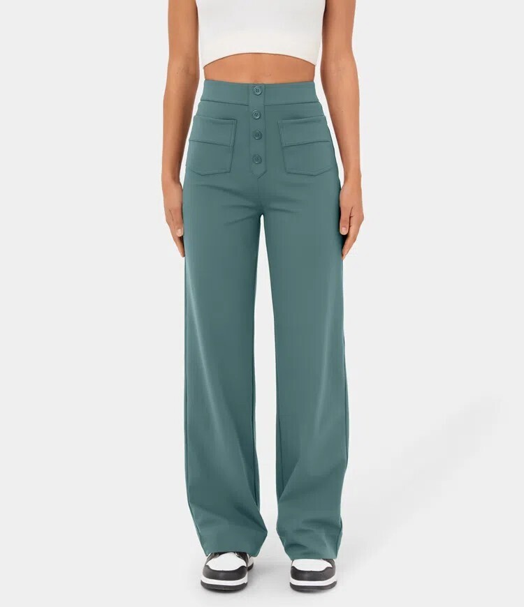 🔥Last Day 49% OFF🔥High Waisted Button Multiple Pockets Straight Leg Casual Pants
