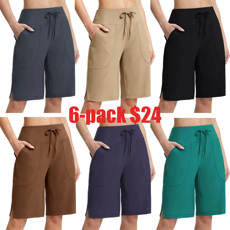 Women's High Waist Swim Shorts – Knee Length Bermuda Bottoms with Liner & Pockets, Quick Dry Stretch Swimwear for Beach & Pool