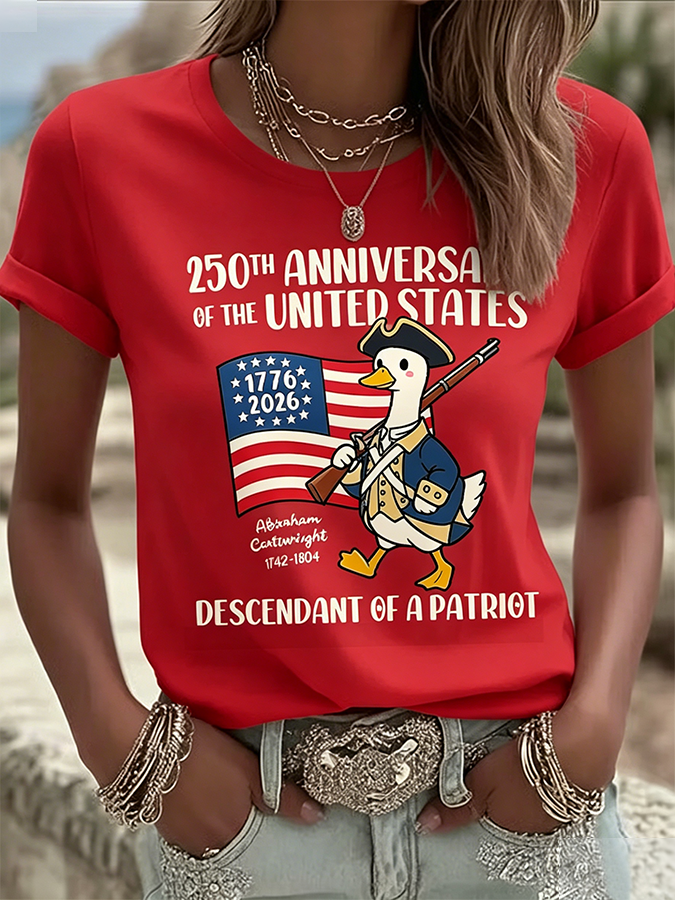 Ladies' Casual 250Th Anniversary Celebration Of The Founding Of The United States, Personalized Printed Round Neck T-Shirt